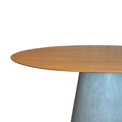 Mesa De Jantar Cone Oval 244x137 Cm Base Cimento Queimado Tampo Freijó
