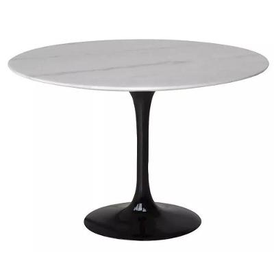 Mesa De Jantar Tulipa Saarinen Redonda 110 Cm Mármore Branco Extra Cor Preto
