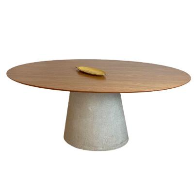 Mesa De Jantar Cone Oval 180x100 Cm Base Cimento Concreto Tampo Freijó