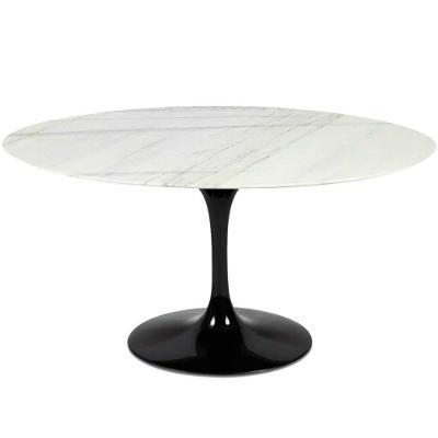Mesa De Jantar Saarinen Oval 160x90 Cm Mármore Branco Extra Base Preta