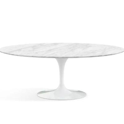 Mesa De Jantar Saarinen Oval 244x137 Cm Mármore Carrara Base Branca