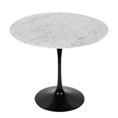 Mesa De Jantar Tulipa Saarinen Redonda 110 Cm Mármore Carrara Base Preta