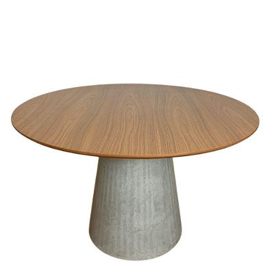 Mesa De Jantar Cone Redonda 80 Cm Base Cimento Concreto Tampo Freijó