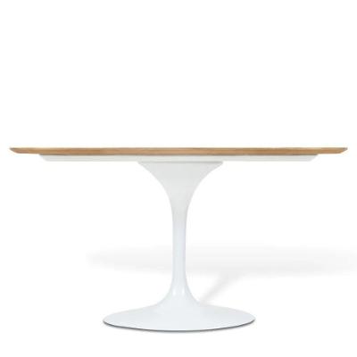 Mesa De Jantar Tulipa Saarinen Oval 244x137 Cm Tampo Imbuia Base Branca