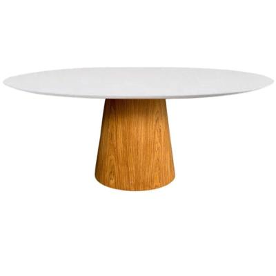 Mesa De Jantar Cone Oval 137x90 Cm Tampo Laca Branca Base Freijó Marrom