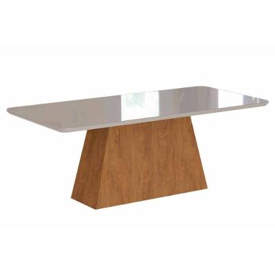 Mesa de Sala Jantar Helena + Tampo Madeirado Vidro 210x100cm Savana c/ Off White - Cimol