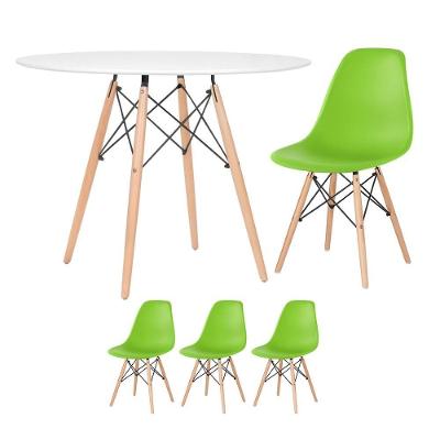 Mesa Redonda Eames 100cm Branco + 3 Cadeiras Verde Claro
