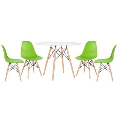 Mesa Redonda Eames 100cm Branco + 4 Cadeiras Verde Claro