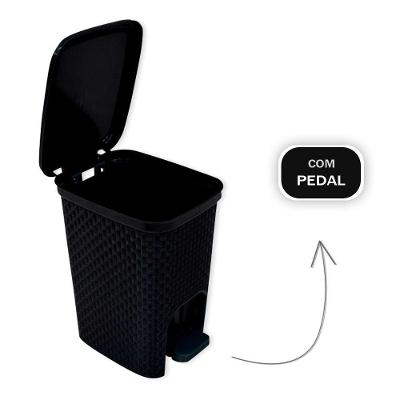 Lixeira Com Pedal Trama Rattan 7 Litros Preta