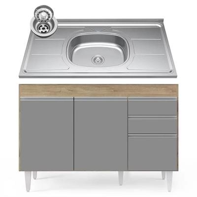 Balcão Gabinete Com Pia Inox 120cm Michigan Castanho-cinza - Lumil