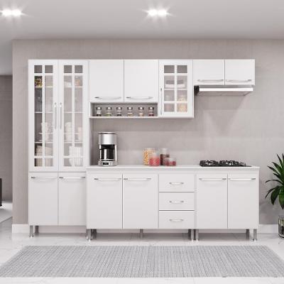Cozinha Modulada Completa Fidelitá Viena 5 Peças 260cm 13 Portas 3 Gavetas Com Tampo Branco