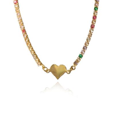 Pulseira Corrente De Zircônias Coloridas Sortidas E Coração