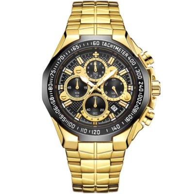 Relógio Esportivo Para Homens De Quartzo Pulseira Em Aço Inoxidavel á Prova água Preto Dourado