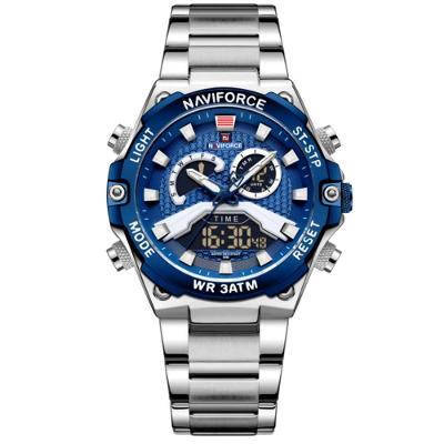 Relógio Esportivo Masculino Em Aço Inoxidável à Prova D'água Com Display Duplo Azul
