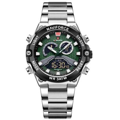 Relógio Esportivo Masculino Em Aço Inoxidável à Prova D'água Com Display Duplo Verde