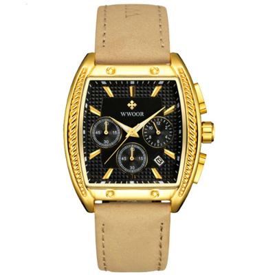 Relógio Masculino Quartzo Esportivo Casual Toneau 3atm à Prova D'água Preto Dourado
