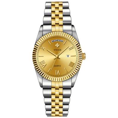 Relógio De Quartzo Masculino Design Casual Em Aço Inoxidavel à Prova D'água 3atm Prata Dourado
