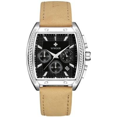 Relógio Masculino Quartzo Esportivo Casual Toneau 3atm à Prova D'água Preto Prata