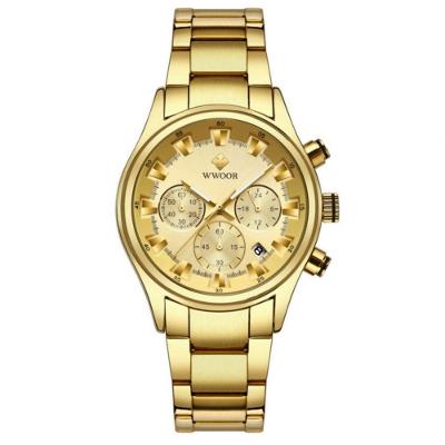 Relógio Masculino De Quartzo Em Aço Inoxidável Luminoso Impermeavel Dourado