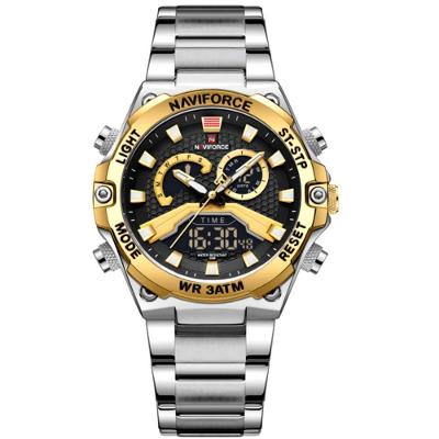 Relógio Esportivo Masculino Em Aço Inoxidável à Prova D'água Com Display Duplo Dourado Prata