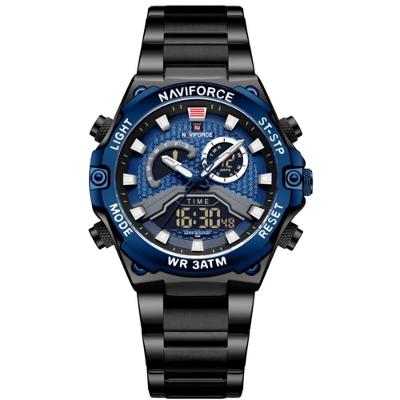 Relógio Esportivo Masculino Em Aço Inoxidável à Prova D'água Com Display Duplo Preto Azul