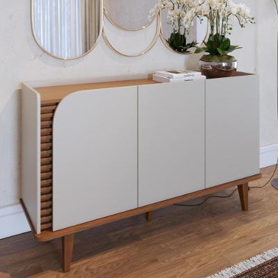 Buffet 3 Portas Detalhe Ripado Jurerê Off White Matte Freijó