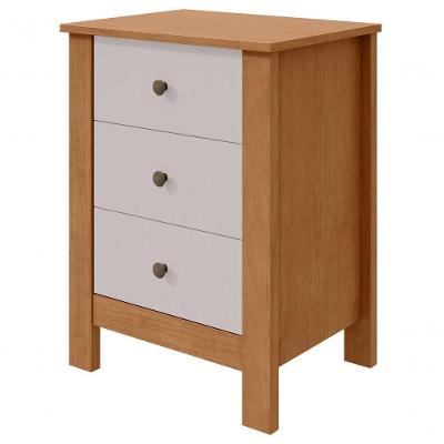 Mesa De Cabeceira 3 Gavetas Maggiore Amendoa Clean Off White.