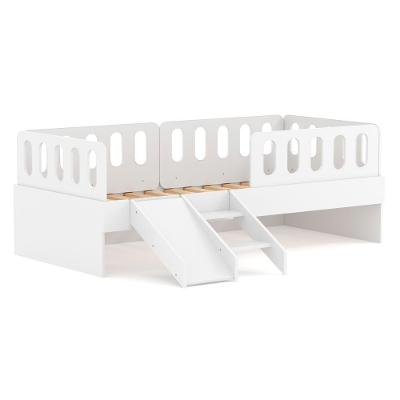 Cama Solteiro Com Escadinha/escorrega 03 Grades E Cabeceira Anatômica Removíveis Branco Housin
