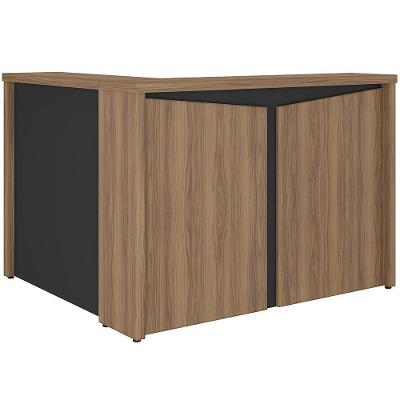 Balcão De Atendimento Para Recepção Em L Unik A02 Nogal Preto - Lyam Decor