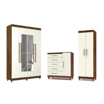 Kit Guarda Roupa 4pts Multiuso e Cômoda Imbuia Champanhe