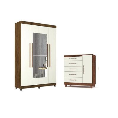 Kit Guarda Roupa Elegance 4pts e Cômoda Imbuia Champanhe