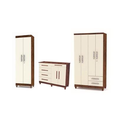 Kit Guarda Roupa, Multiuso e Cômoda Sirius Imbuia Champanhe