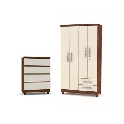 Kit Guarda Roupa e Cômoda Rio Imbuia Champanhe