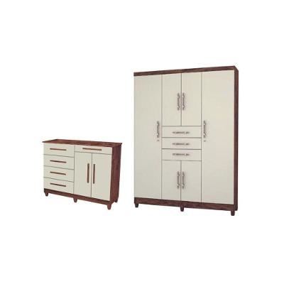 Kit Com Guarda Roupa Taurus e Cômoda Sirius Imbuia Champanhe