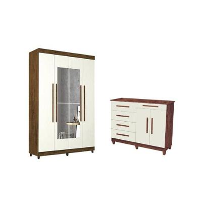 Kit Guarda Roupa 4pts e Cômoda Sirius Imbuia Champanhe
