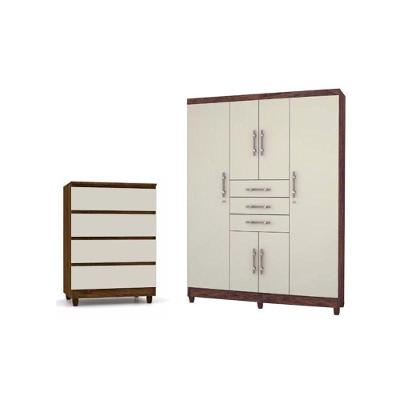 Kit Com Guarda Roupa Taurus e Cômoda Rio Imbuia Champanhe