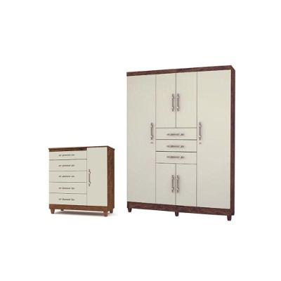 Kit Com Guarda Roupa Taurus e Cômoda Imbuia Champanhe