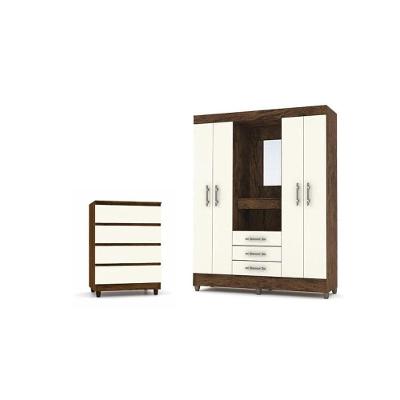 Kit Guarda Roupa Elegance 4pts e Cômoda Rio Imbuia Champanhe