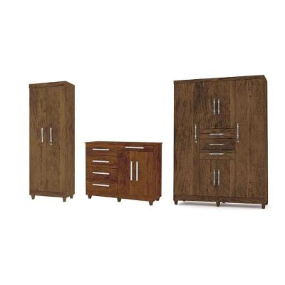 Kit Com Guarda Roupa Taurus, Multiuso e Cômoda Sirius Imbuia