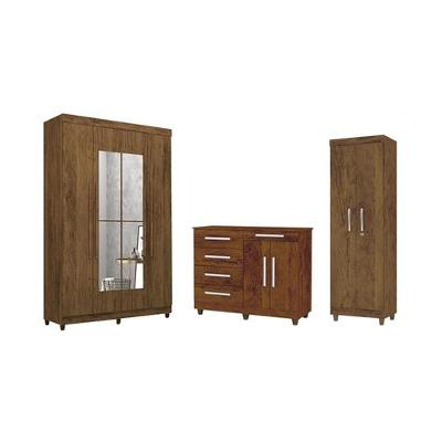 Kit Guarda Roupa 4pts Multiuso e Cômoda Sirius Imbuia