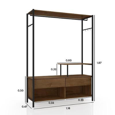 Guarda Roupa Solteiro Estilo Industrial Barcelona 2 Gavetas