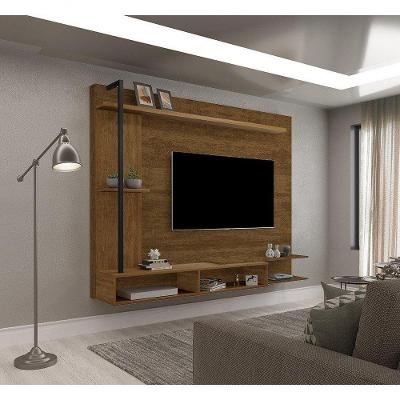 Painel Para Tv 65" Com Nichos E Aplique De Metal ônix Malbec - Luapa