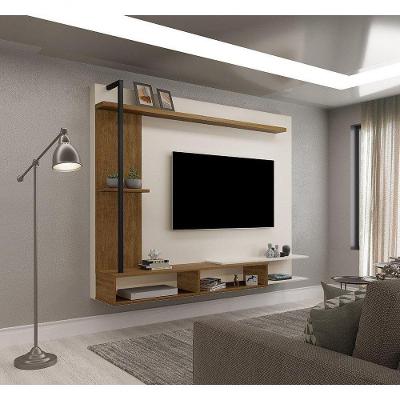 Painel Para Tv 65" Com Nichos E Aplique De Metal ônix Malbec / Off White - Luapa