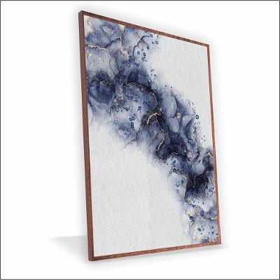 Quadro Fumaça Azul Vinil Com Vidro Tamanho-moldura 20x30 Baixa Cor Madeira