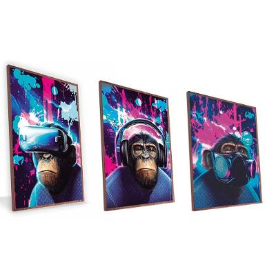 Kit Quadro Macacos Do Futuro Canvas Com Vidro Tamanho-moldura 20x30 Baixa Cor Madeira
