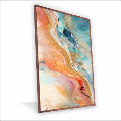 Quadro Marmorizado Salmão Vinil Com Vidro Tamanho-moldura 70x50 Caixa Cor Madeira
