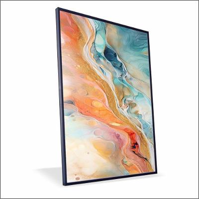 Quadro Marmorizado Salmão Canvas Sem Vidro Tamanho-moldura 70x50 Caixa Cor Preta