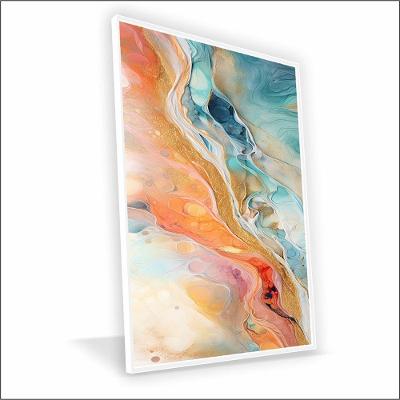 Quadro Marmorizado Salmão Vinil Com Vidro Tamanho-moldura 70x50 Caixa Cor Branca