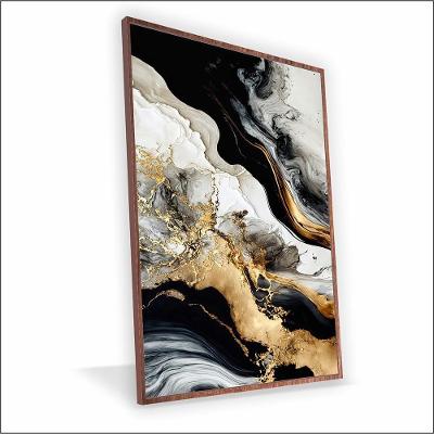 Quadro Marmorizado Chique Canvas Com Vidro Tamanho-moldura 40x30 Baixa Cor Madeira