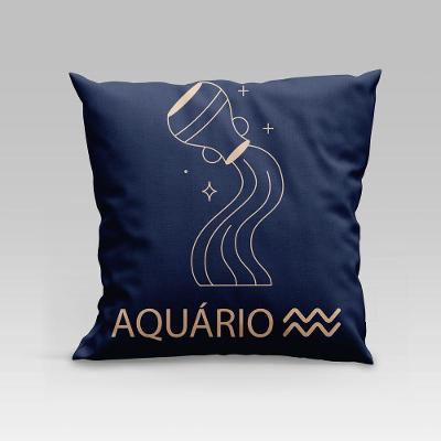Capa De Almofada Estampada Signos Do Zodíaco Em Veludo Suede 45cm X 45cm Aquário